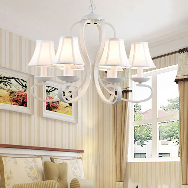 Traditional White Scalloped Chandelier - 3/6/8 Light Fabric Hanging Pendant For Living Room