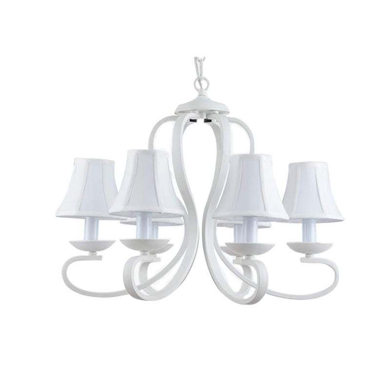 Traditional White Scalloped Chandelier - 3/6/8 Light Fabric Hanging Pendant For Living Room