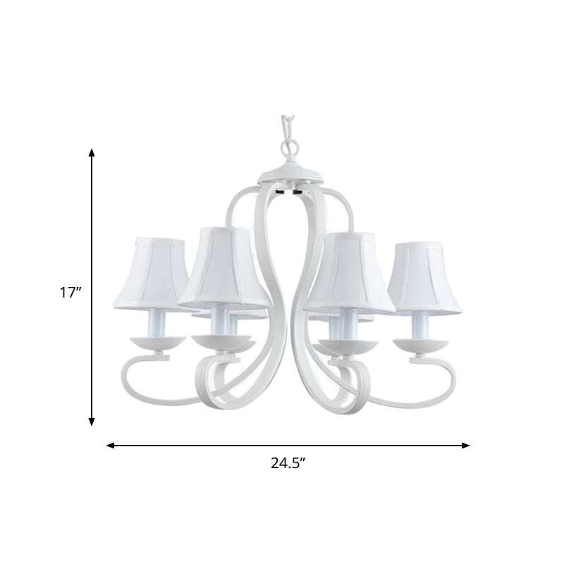 Traditional White Scalloped Chandelier - 3/6/8 Light Fabric Hanging Pendant For Living Room