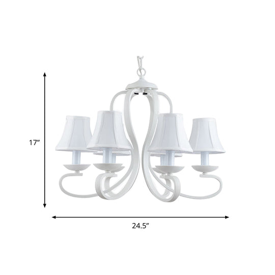 Traditional White Scalloped Chandelier - 3/6/8 Light Fabric Hanging Pendant For Living Room