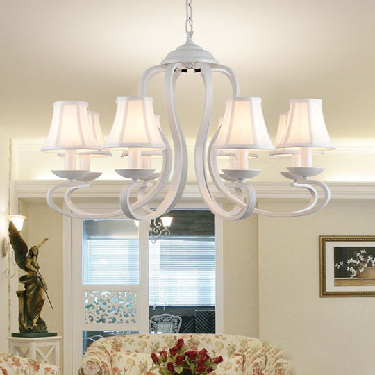 Traditional White Scalloped Chandelier - 3/6/8 Light Fabric Hanging Pendant For Living Room