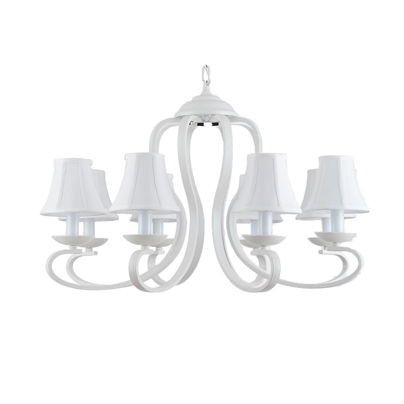 Traditional White Scalloped Chandelier - 3/6/8 Light Fabric Hanging Pendant For Living Room