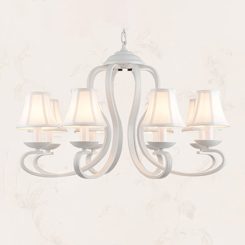 Traditional White Scalloped Chandelier - 3/6/8 Light Fabric Hanging Pendant For Living Room