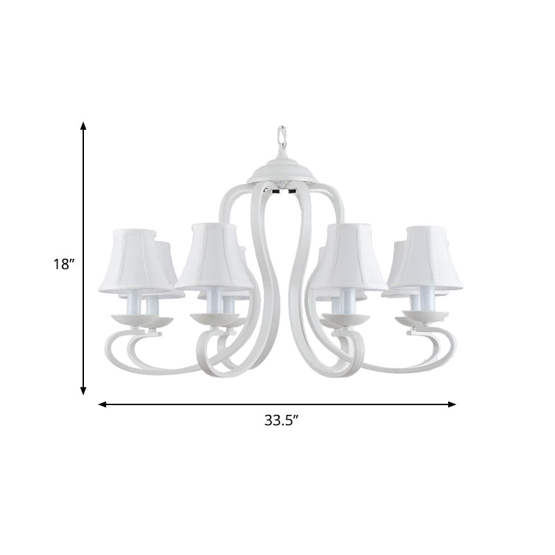 Traditional White Scalloped Chandelier - 3/6/8 Light Fabric Hanging Pendant For Living Room