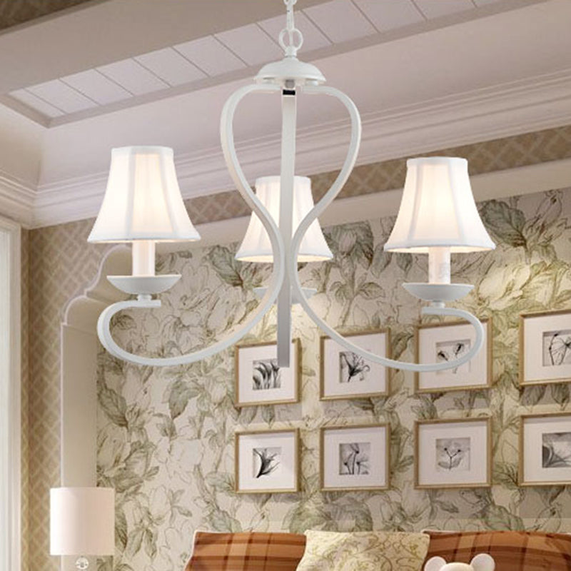 Traditional White Scalloped Chandelier - 3/6/8 Light Fabric Hanging Pendant For Living Room