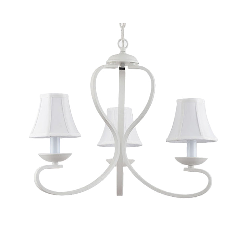 Traditional White Scalloped Chandelier - 3/6/8 Light Fabric Hanging Pendant For Living Room