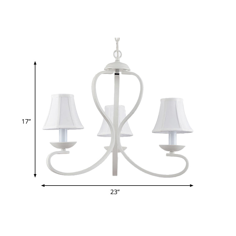 Traditional White Scalloped Chandelier - 3/6/8 Light Fabric Hanging Pendant For Living Room