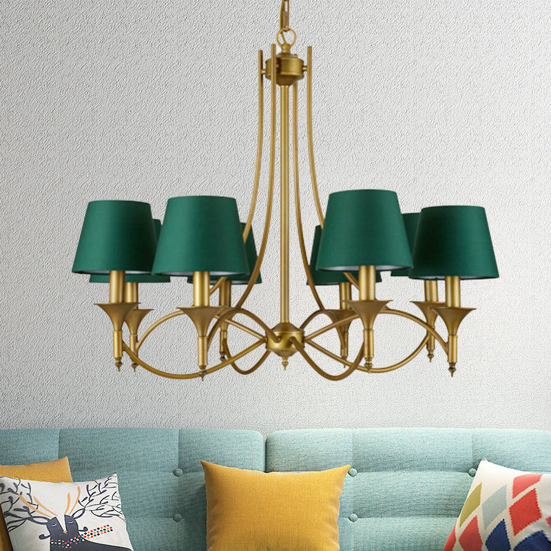 Green Cone Fabric Pendant Chandelier - Classic Bedroom Ceiling Fixture With 3/6/8 Lights