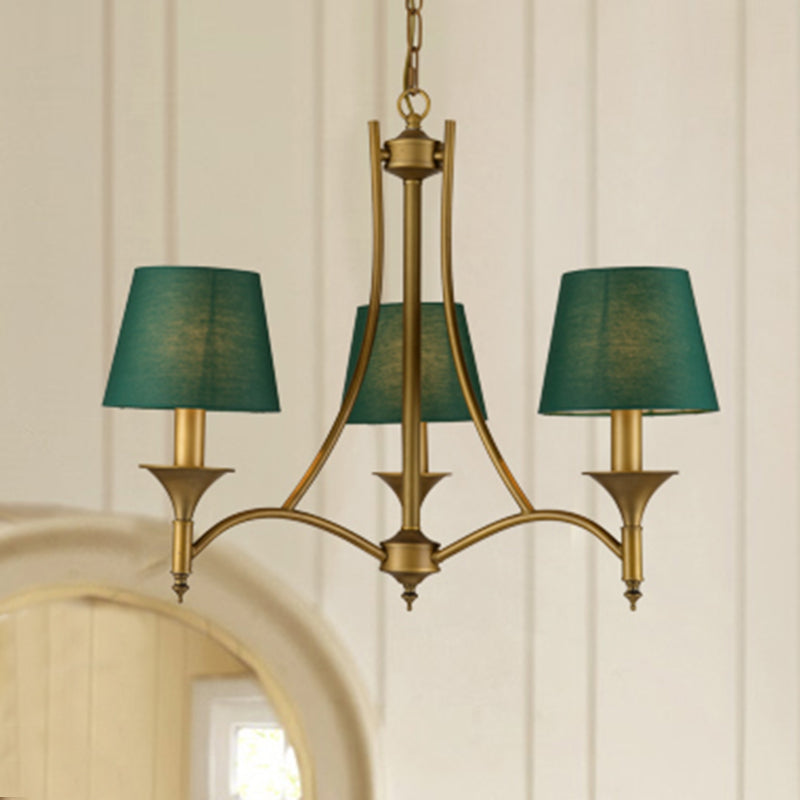 Green Cone Fabric Pendant Chandelier - Classic Bedroom Ceiling Fixture With 3/6/8 Lights