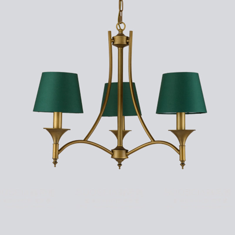 Green Cone Fabric Pendant Chandelier - Classic Bedroom Ceiling Fixture With 3/6/8 Lights