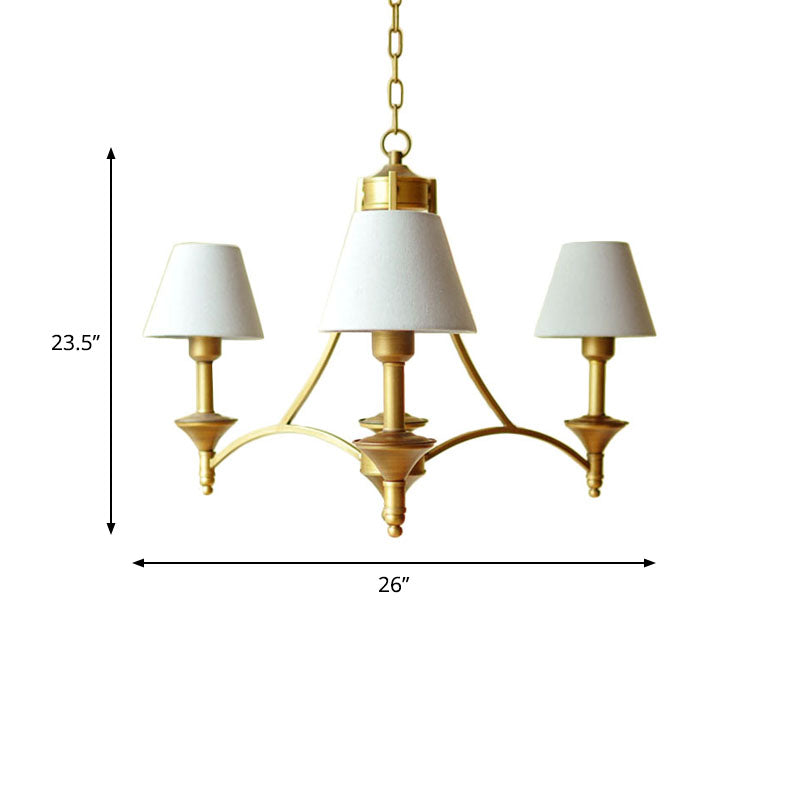 Traditional 3-Light Cone Fabric Chandelier For Bedroom - Pendant Lighting In Green/Beige/Gray And