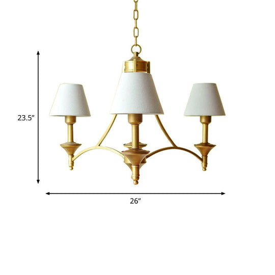 Traditional 3-Light Cone Fabric Chandelier For Bedroom - Pendant Lighting In Green/Beige/Gray And