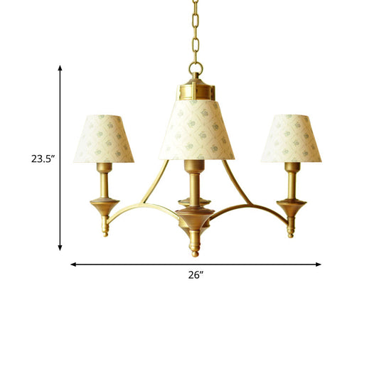 Traditional 3-Light Cone Fabric Chandelier For Bedroom - Pendant Lighting In Green/Beige/Gray And