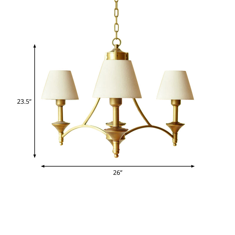 Traditional 3-Light Cone Fabric Chandelier For Bedroom - Pendant Lighting In Green/Beige/Gray And