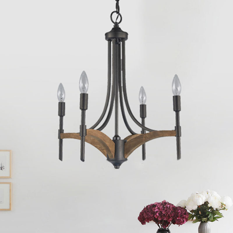 Classic 4-Light Metal Chandelier Candelabra In Black - Pendant Lighting For Living Room With/Without