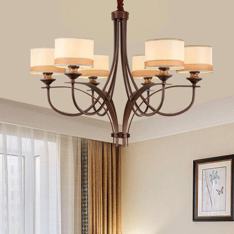 Classic Fabric Drum Chandelier - Light Tan Pendant For Living Room