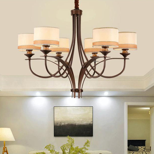 Classic Fabric Drum Chandelier - Light Tan Pendant For Living Room