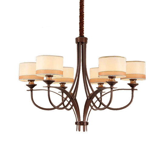 Classic Fabric Drum Chandelier - Light Tan Pendant For Living Room