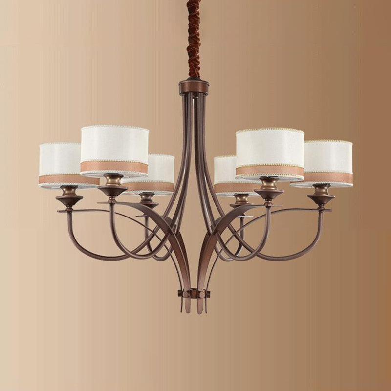 Classic Fabric Drum Chandelier - Light Tan Pendant For Living Room