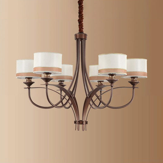 Classic Fabric Drum Chandelier - Light Tan Pendant For Living Room