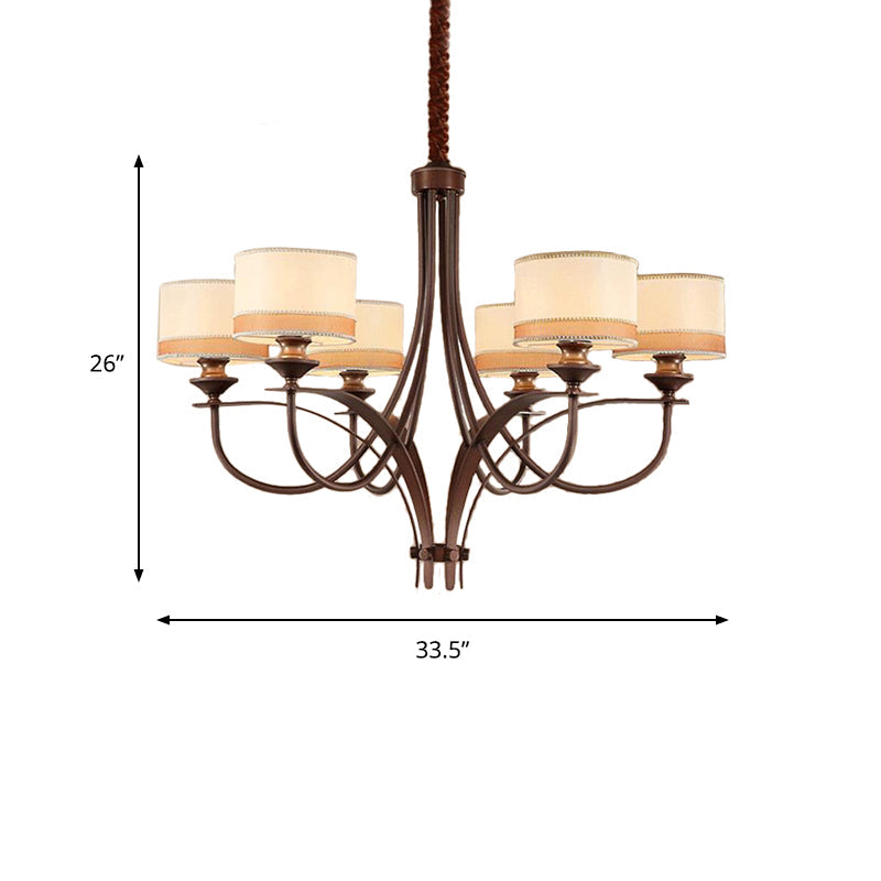 Classic Fabric Drum Chandelier - Light Tan Pendant For Living Room