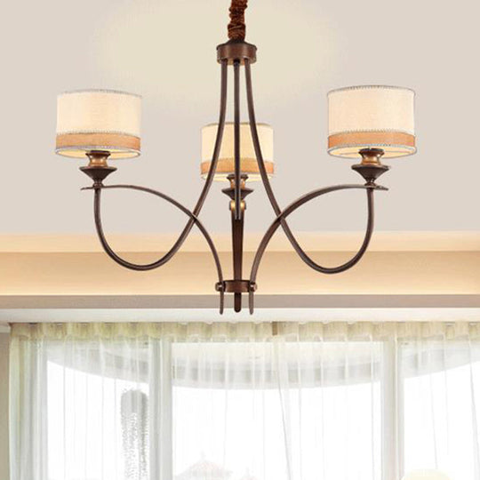 Classic Fabric Drum Chandelier - Light Tan Pendant For Living Room