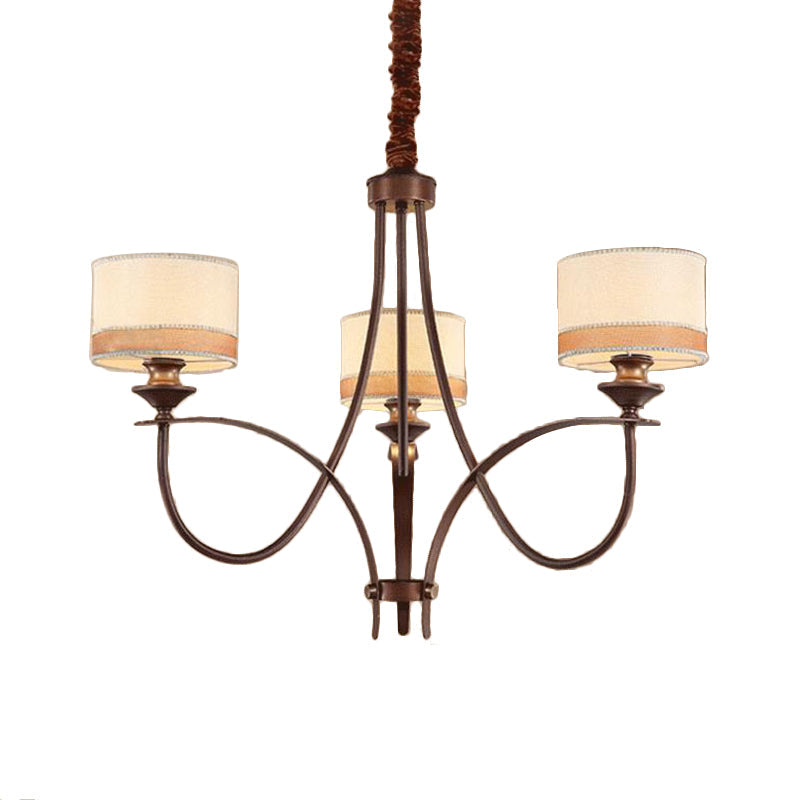 Classic Fabric Drum Chandelier - Light Tan Pendant For Living Room