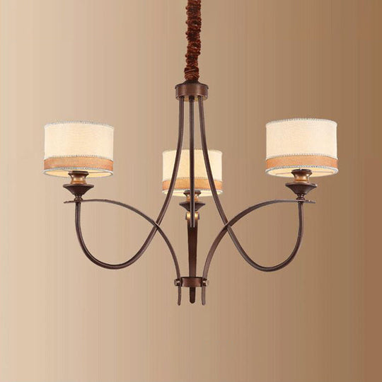 Classic Fabric Drum Chandelier - Light Tan Pendant For Living Room