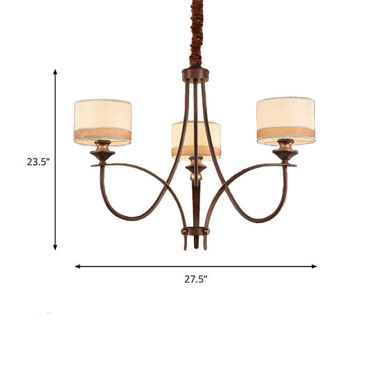 Classic Fabric Drum Chandelier - Light Tan Pendant For Living Room