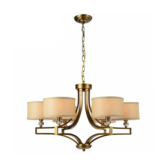 Traditional Beige Fabric Drum Chandelier - 3/6 Light Ceiling Fixture For Living Room