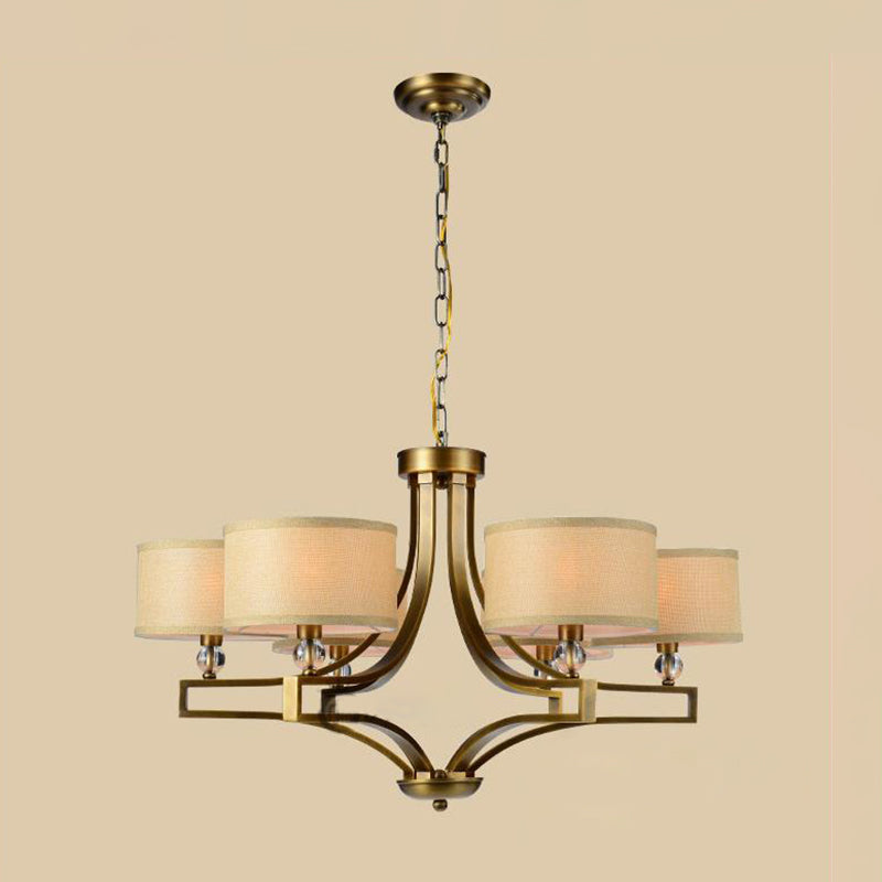 Traditional Beige Fabric Drum Chandelier - 3/6 Light Ceiling Fixture For Living Room