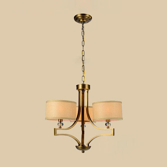 Traditional Beige Fabric Drum Chandelier - 3/6 Light Ceiling Fixture For Living Room