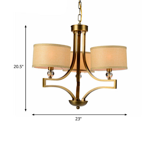 Traditional Beige Fabric Drum Chandelier - 3/6 Light Ceiling Fixture For Living Room