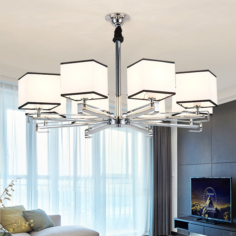 Classic Fabric White Pendant Lamp With Square Design - 3/6/8 Lights Ideal For Bedroom Chandelier