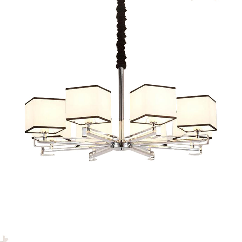 Classic Fabric White Pendant Lamp With Square Design - 3/6/8 Lights Ideal For Bedroom Chandelier