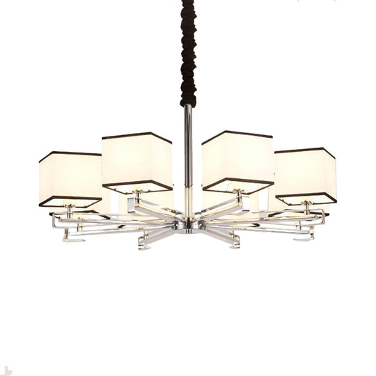 Classic Fabric White Pendant Lamp With Square Design - 3/6/8 Lights Ideal For Bedroom Chandelier