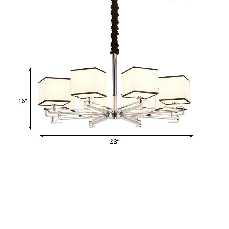 Classic Fabric White Pendant Lamp With Square Design - 3/6/8 Lights Ideal For Bedroom Chandelier