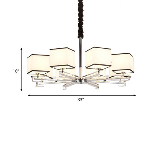 Classic Fabric White Pendant Lamp With Square Design - 3/6/8 Lights Ideal For Bedroom Chandelier