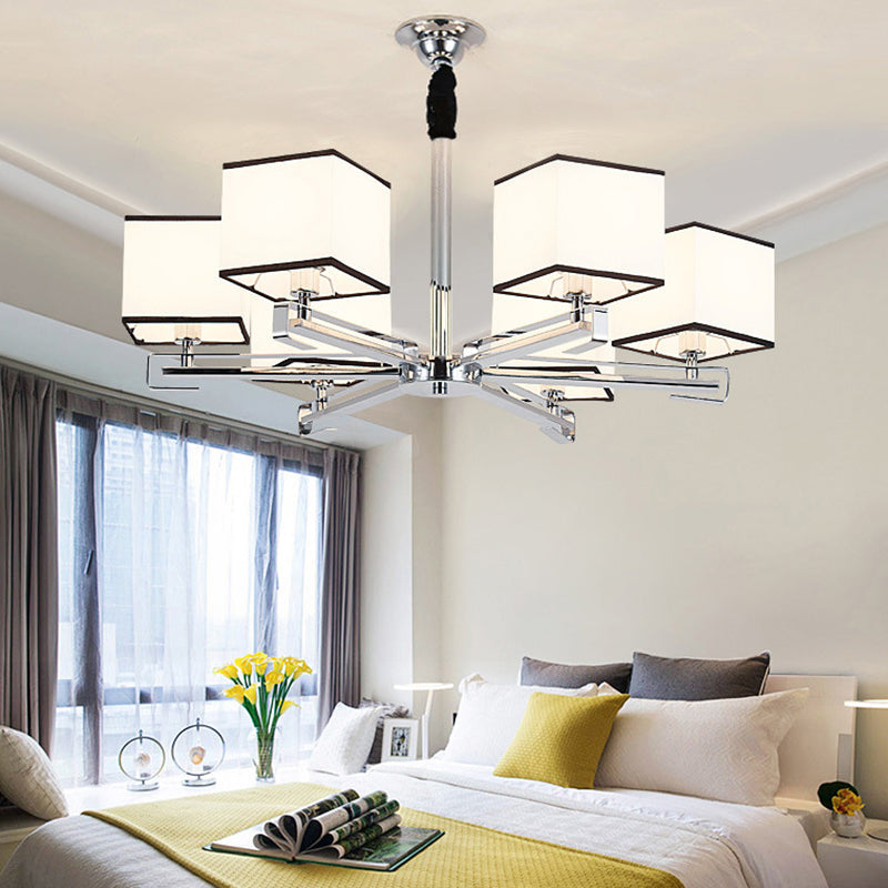 Classic Fabric White Pendant Lamp With Square Design - 3/6/8 Lights Ideal For Bedroom Chandelier