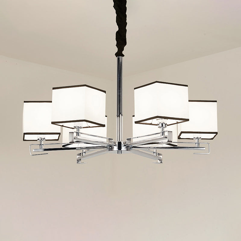 Classic Fabric White Pendant Lamp With Square Design - 3/6/8 Lights Ideal For Bedroom Chandelier