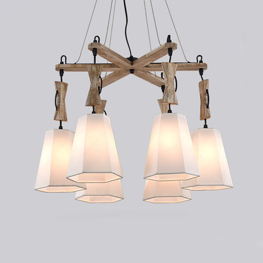 Tapered Fabric Chandelier With 6 Traditional Lights - Living Room Pendant In White/Black/Flaxen