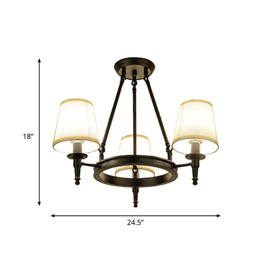 Traditional Tapered Pendant Chandelier - Fabric 3/6/8-Light Black Hanging Fixture With Wagon Wheel