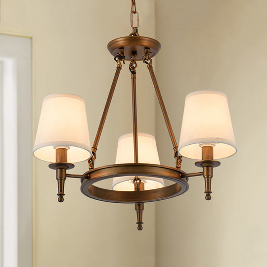 Classic Conical Chandelier - Fabric Shade Antique Brass Finish 3/6/8 Lights Perfect For Living Room