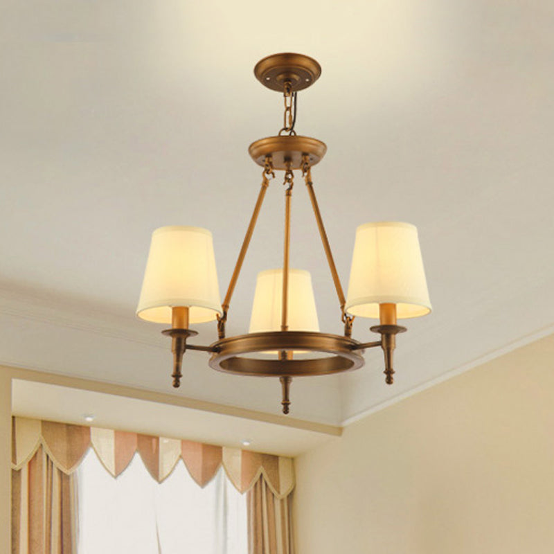 Classic Conical Chandelier - Fabric Shade Antique Brass Finish 3/6/8 Lights Perfect For Living Room