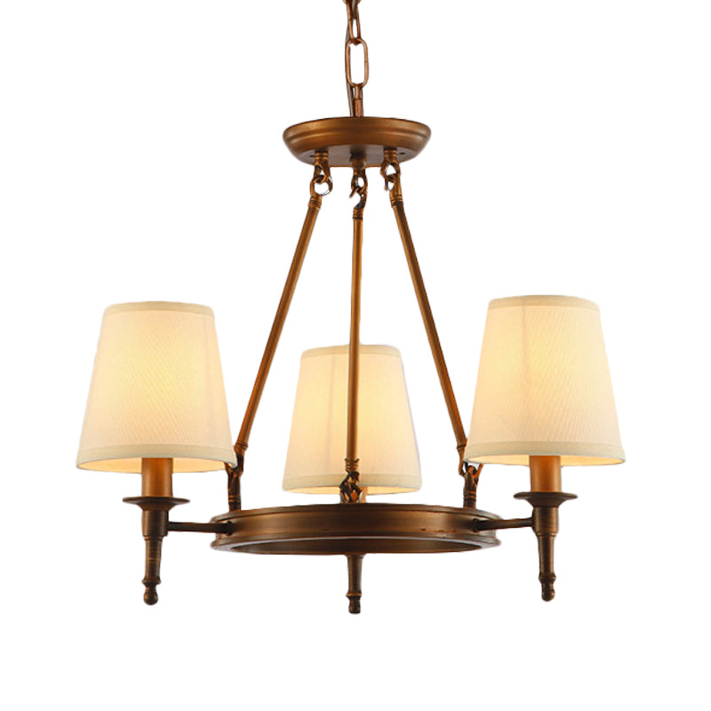 Classic Conical Chandelier - Fabric Shade Antique Brass Finish 3/6/8 Lights Perfect For Living Room