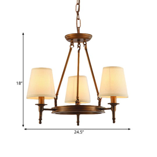 Classic Conical Chandelier - Fabric Shade Antique Brass Finish 3/6/8 Lights Perfect For Living Room