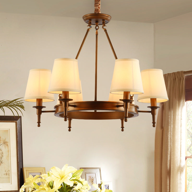 Classic Conical Chandelier - Fabric Shade Antique Brass Finish 3/6/8 Lights Perfect For Living Room