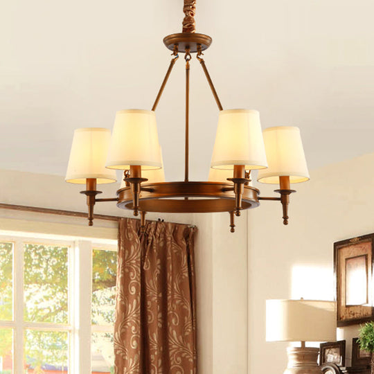 Classic Conical Chandelier - Fabric Shade Antique Brass Finish 3/6/8 Lights Perfect For Living Room