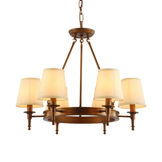 Classic Conical Chandelier - Fabric Shade Antique Brass Finish 3/6/8 Lights Perfect For Living Room