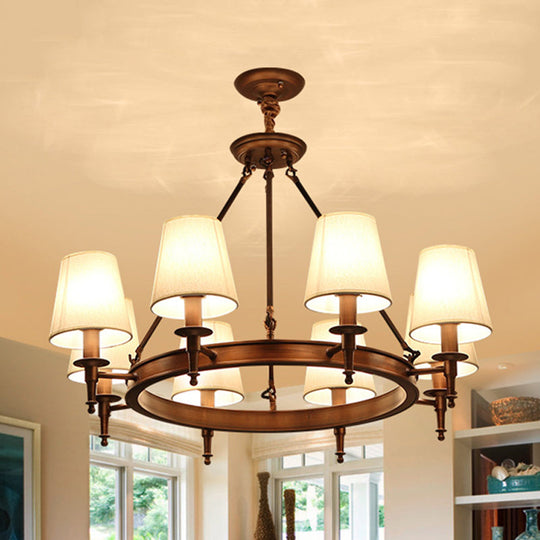 Classic Conical Chandelier - Fabric Shade Antique Brass Finish 3/6/8 Lights Perfect For Living Room